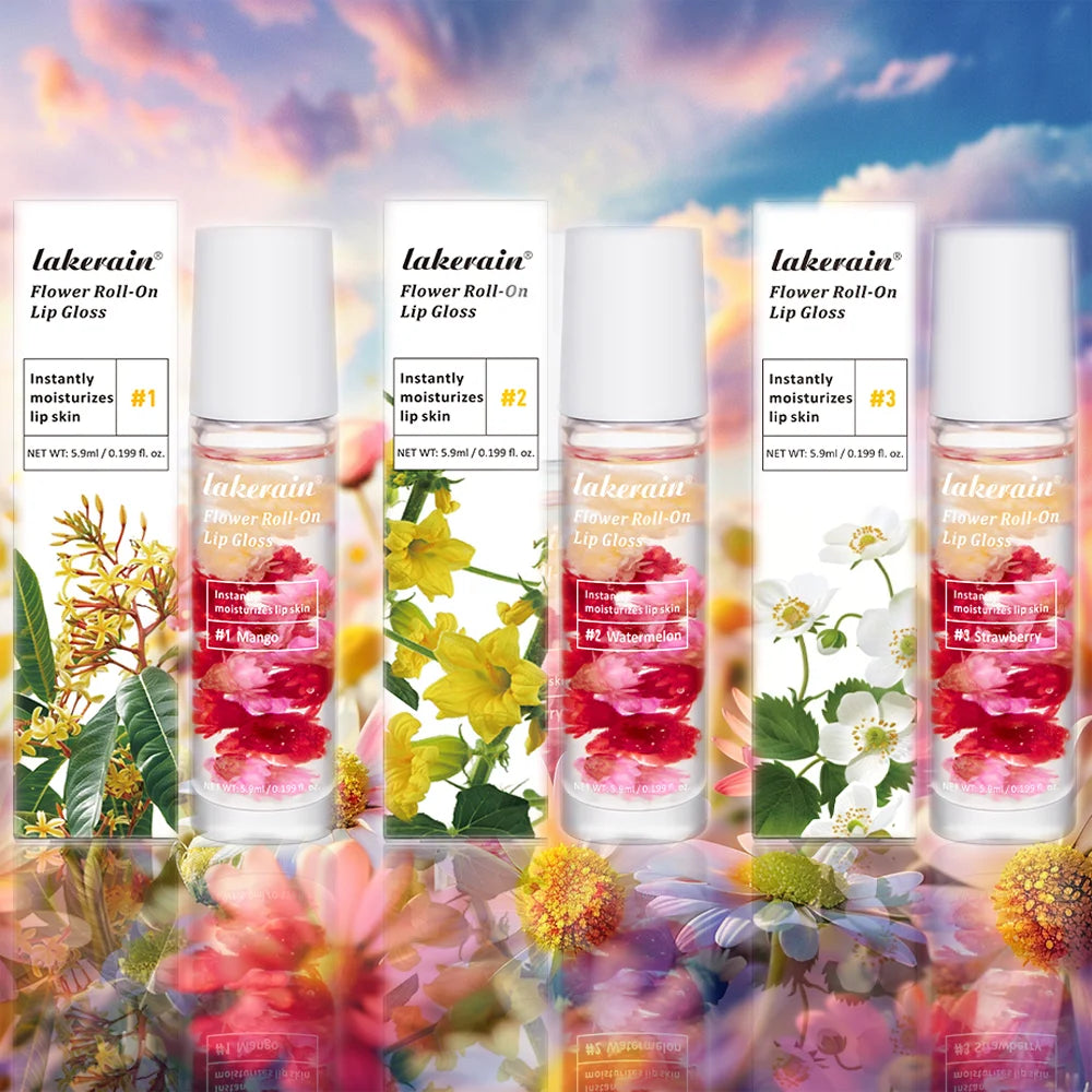 Lip Oil Gloss Blossom Scented Roll on Lip Gloss Infused with Real Flowers Mango Watermelon Strawberry Peaceful Pleasures Health and Wellness