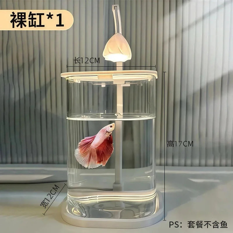 Transparent Fish Tank Ice Crystal Stone Tabletop Creative Ecological Fish Tank Pearl Broken Diamonds Landscape Tank Decoration Peaceful Pleasures Health and Wellness fish tank