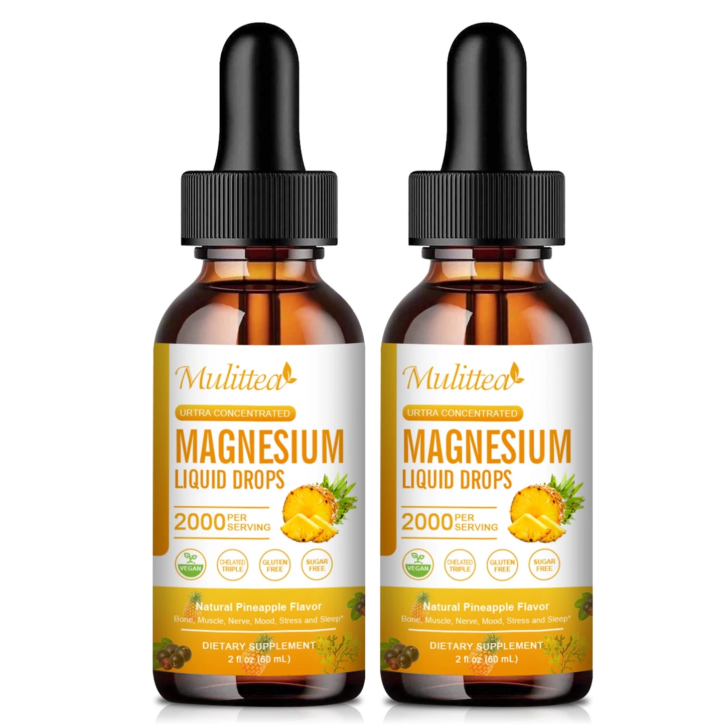 Magnesium Glycinate Drops – Pineapple Flavor | Sleep, Calm & Muscle Relaxation Peaceful Pleasures Health and Wellness 2bottles United States