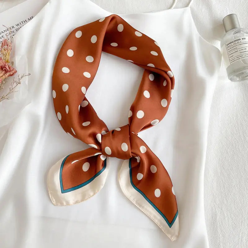 Square Scarf Women Polka Dot Square Scarf Silk Like Lightweight Fashion Shawl Wrap Hijab Bandana Hair Accessory Gift Peaceful Pleasures Health and Wellness Dark brown