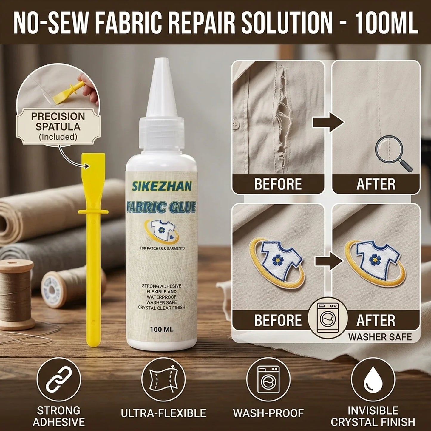 Strong Fabric Glue Kit – Washable, Waterproof No-Sew Adhesive