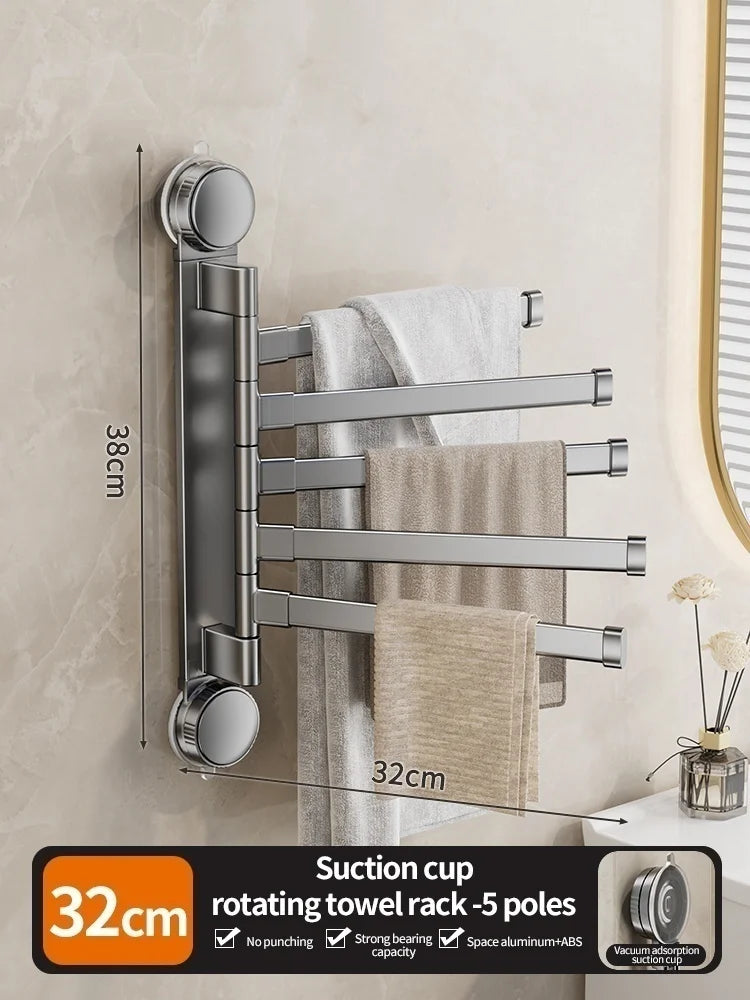Drill-Free Rotating Double Towel Rack with Suction Cup & Hook