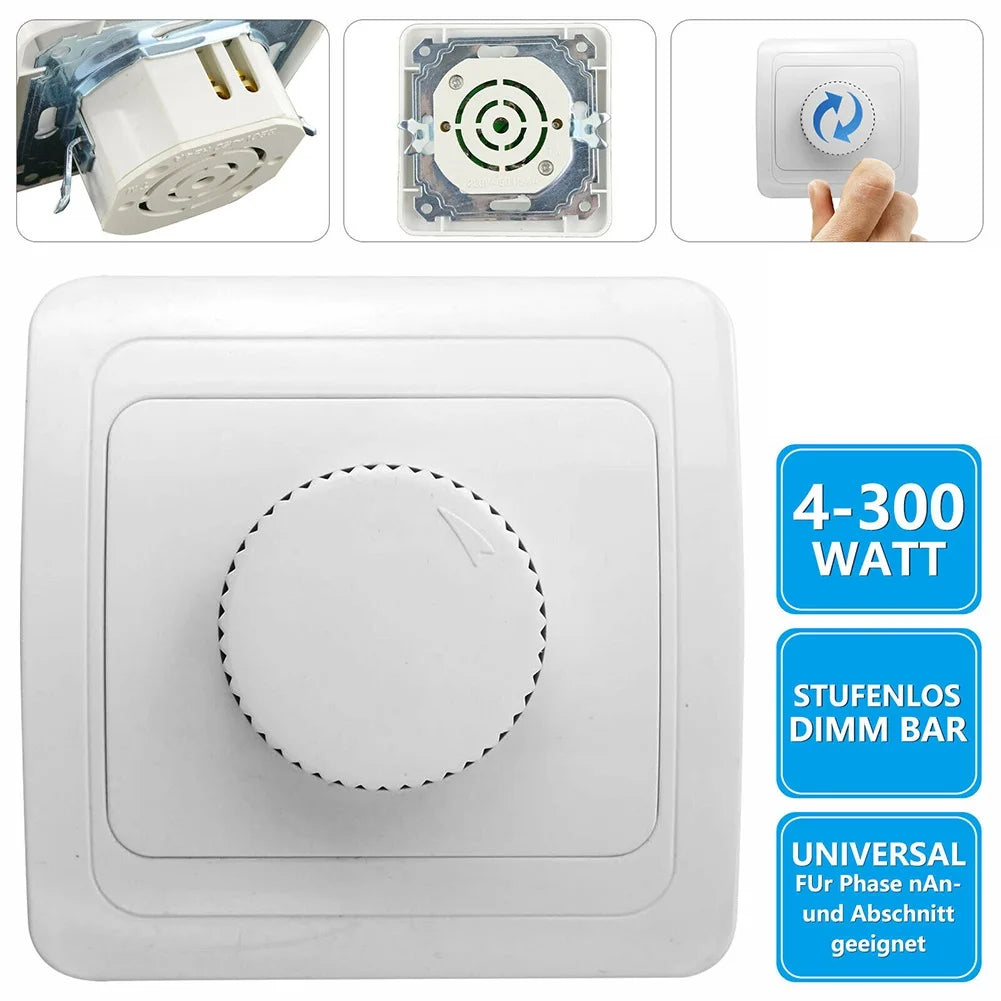 230V Rotary Dimmer Switch 4–300W | Incandescent & Halogen