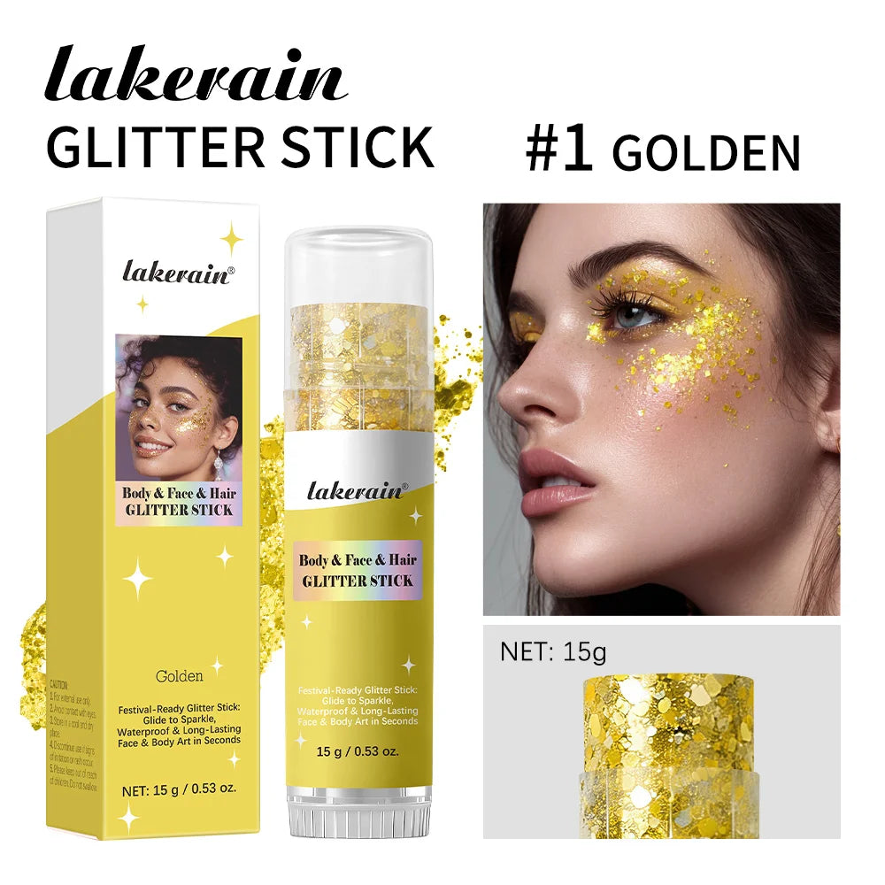 Body Glitter Sequin Stick Gel Texture Long-Lasting Dazzling Smudge-Proof Rich Sparkling Glitter Body Art for Party Stage Makeup Peaceful Pleasures Health and Wellness Golden