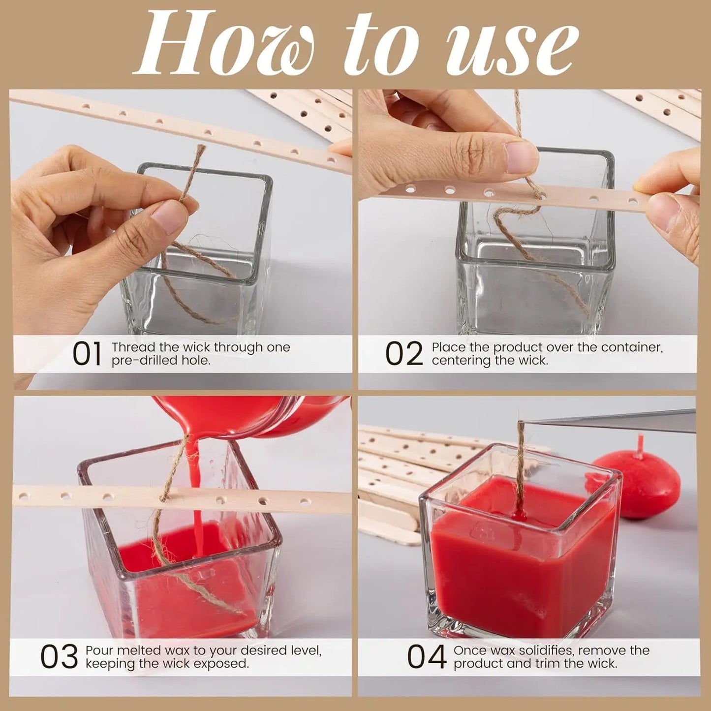Wooden Candle Wick Holders 7-Hole Centering Device 30/50 Pack