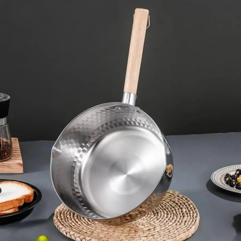 Stainless Steel Yukihira Saucepan | Wood Handle Non-Stick Pot Stainless Steel Saucepan Peaceful Pleasures Health and Wellness
