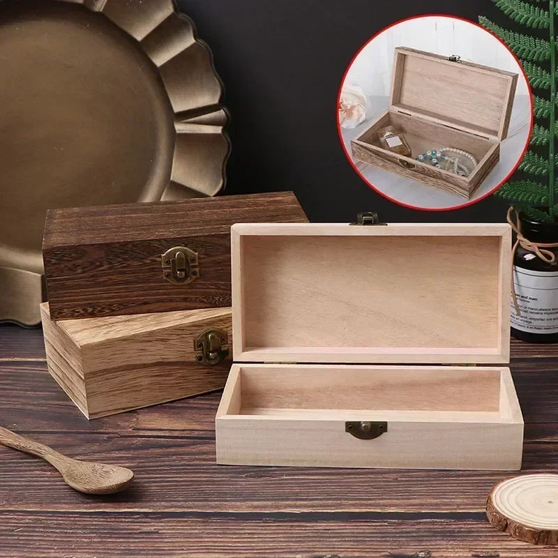 Retro Wooden Jewelry Box with Lock | Vintage Desktop Organizer