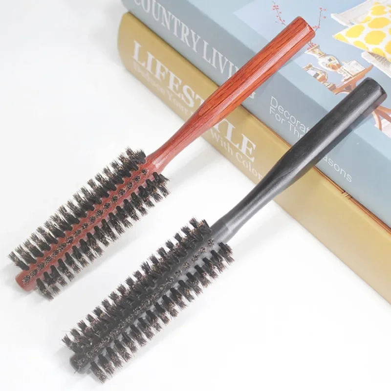 Boar Bristle Round Hair Brush & Tail Comb | Wood Handle