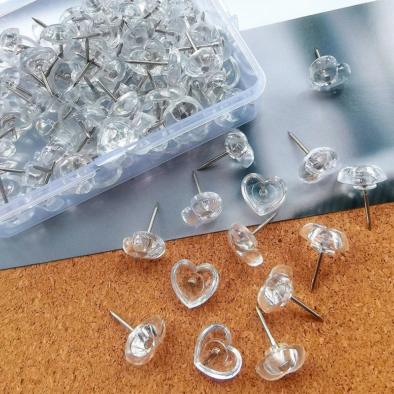Transparent Love Heart Push Pins Thumbtacks Peach I-beam Nails