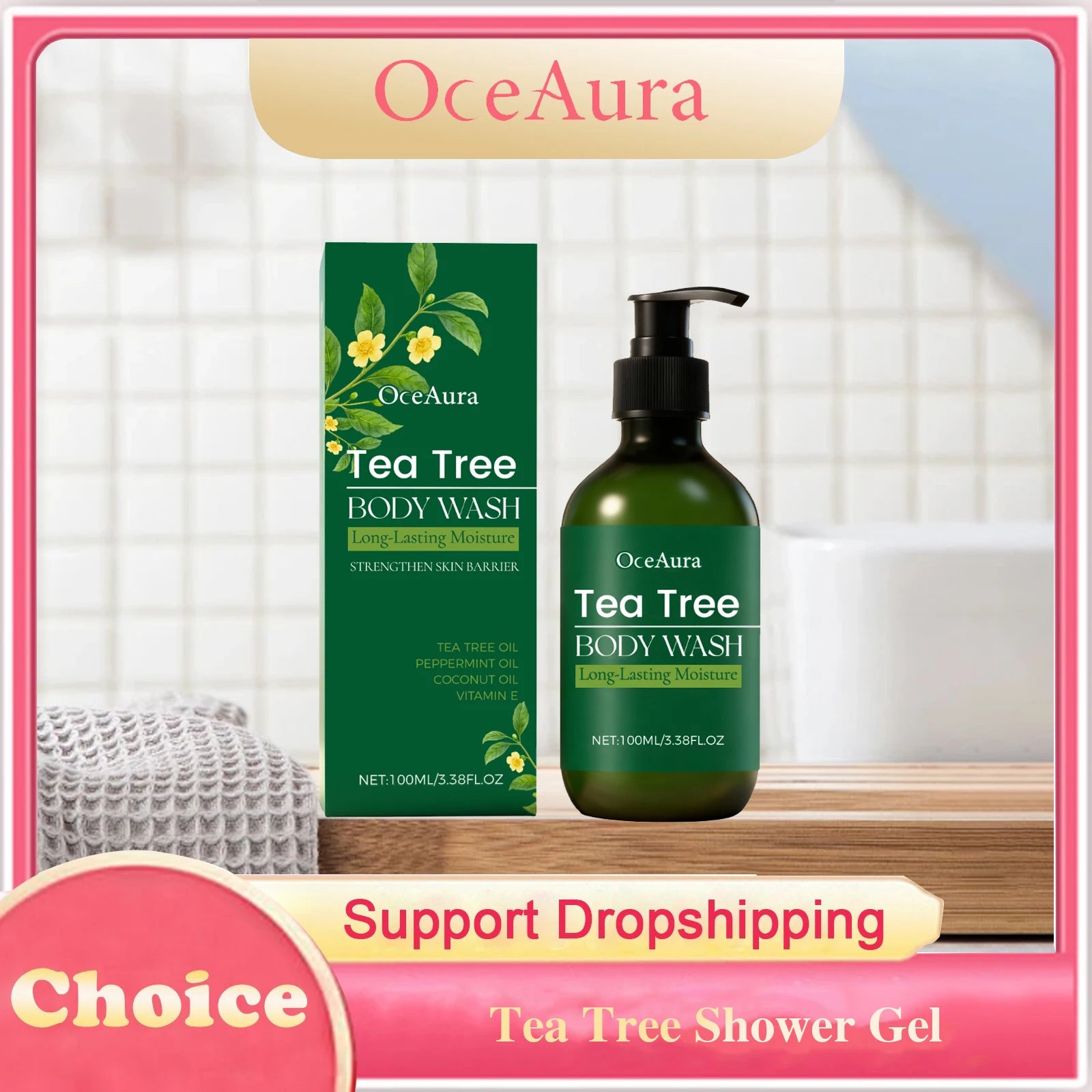 Tea Tree Shower Gel Gentle Cleansing Moisturizing Smoothing Refreshing Brightening Acne Treatment Fragrance Soothing Body Wash Peaceful Pleasures Health and Wellness