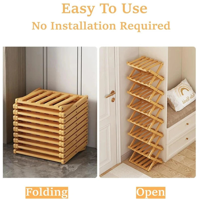 Bamboo Folding Shoe Rack | 4/8/9 Tier Vertical Shoe Organizer