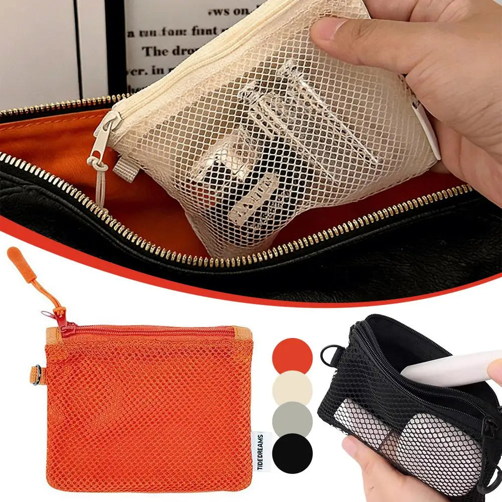 Dual-Layer Mesh Travel Makeup Bag – Mini Zipper Organizer