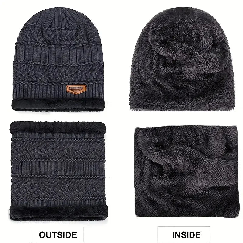 1Set Warm & Soft Winter Fleece-lined Knitted Hat, Scarves And Touch Screen Gloves 3-Piece Set ,Perfect Ear & Neck Warmer Peaceful Pleasures Health and Wellness