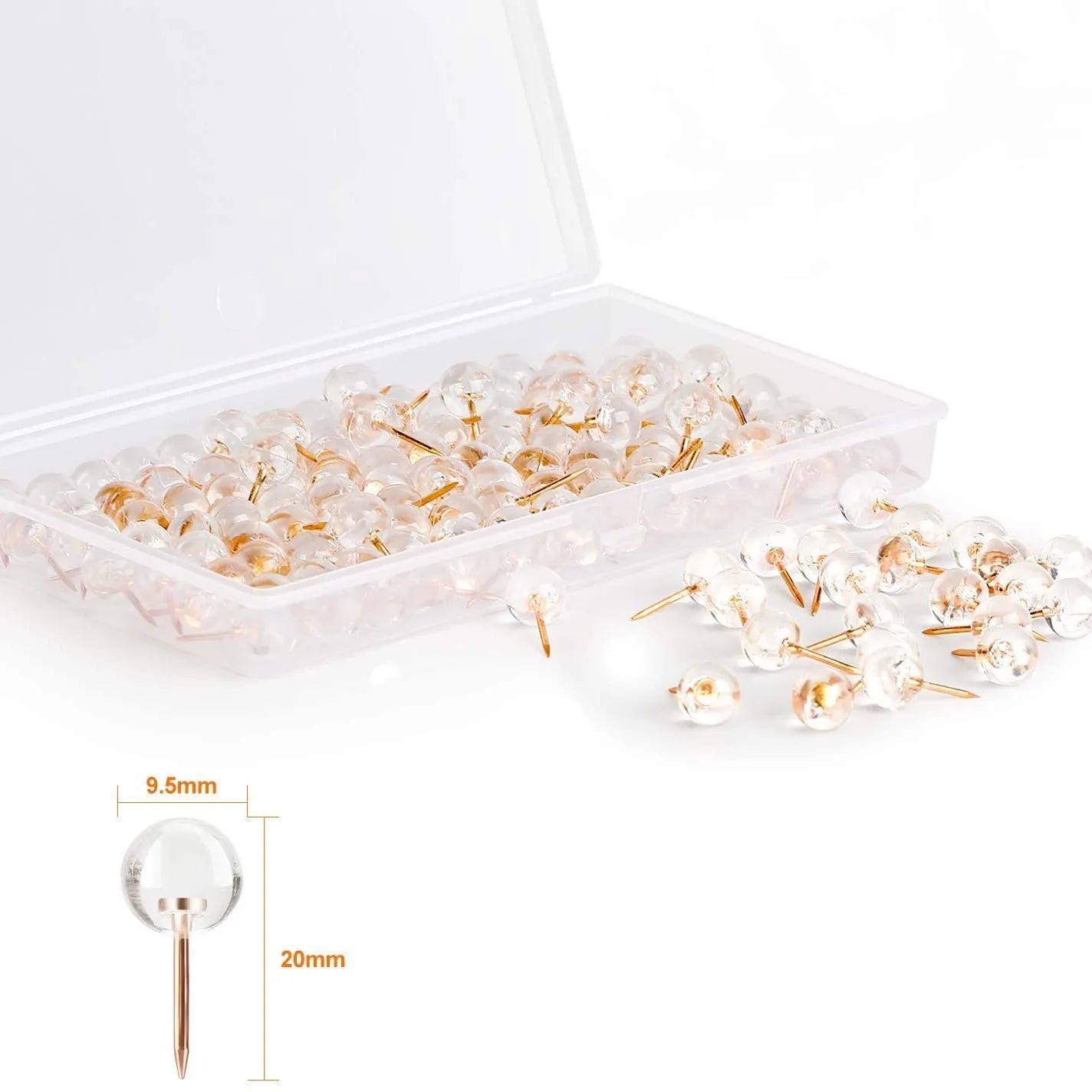 Bview Art Transparent Rose Gold Push Pins Decorative Ball Head