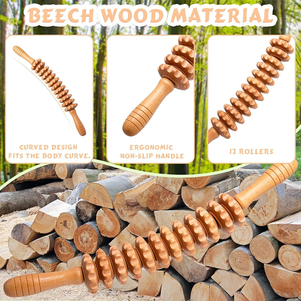 MagCellapy 12-Wheel Wooden Roller Massage Stick | Trigger Point
