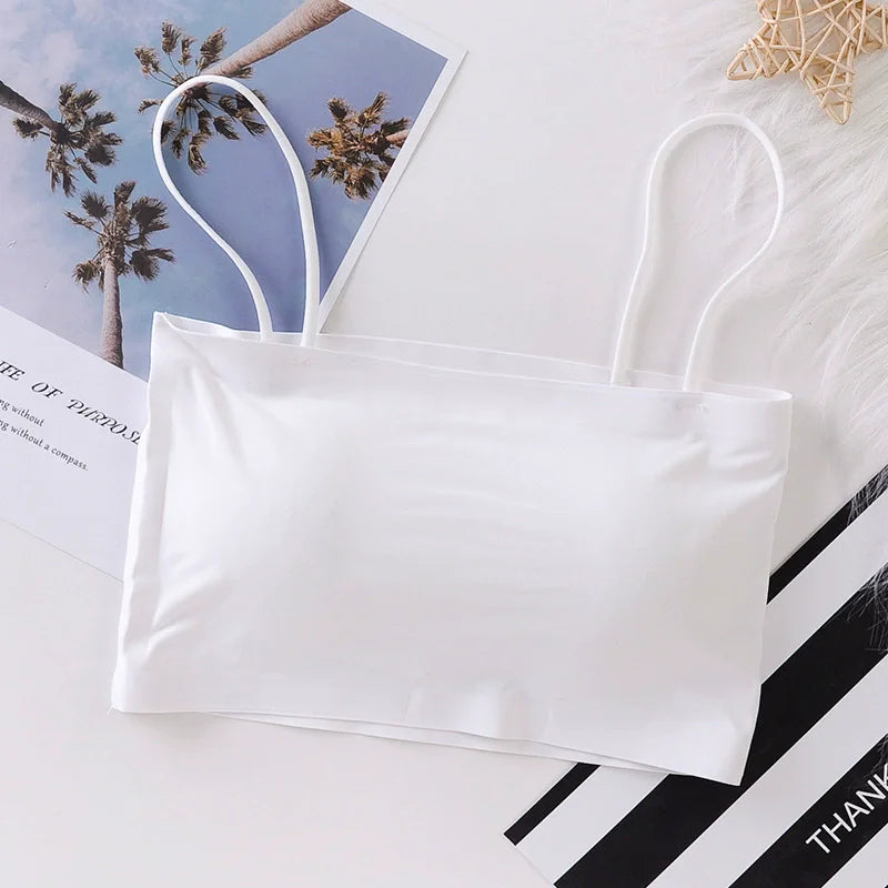 Women's Ice Silk Seamless Cami Tops Smooth Breathable Sleeveless Spaghetti Strap Vests for Summer Layering Casual Daily Wear Peaceful Pleasures Health and Wellness White One Size
