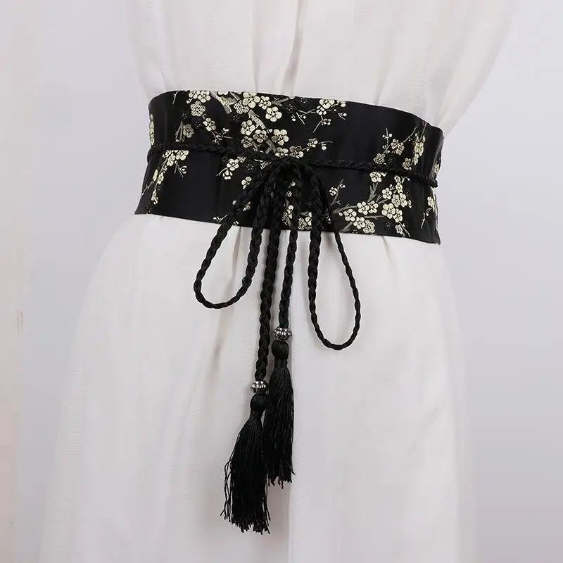 Vintage Floral Embroidered Wrap Belt | Chinese Style Tassel
