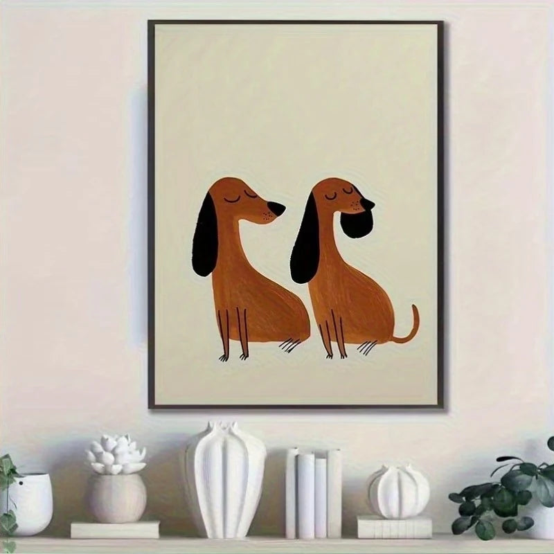 Funny Sausage Dog Couple Canvas Wall Art Print | Home Decor