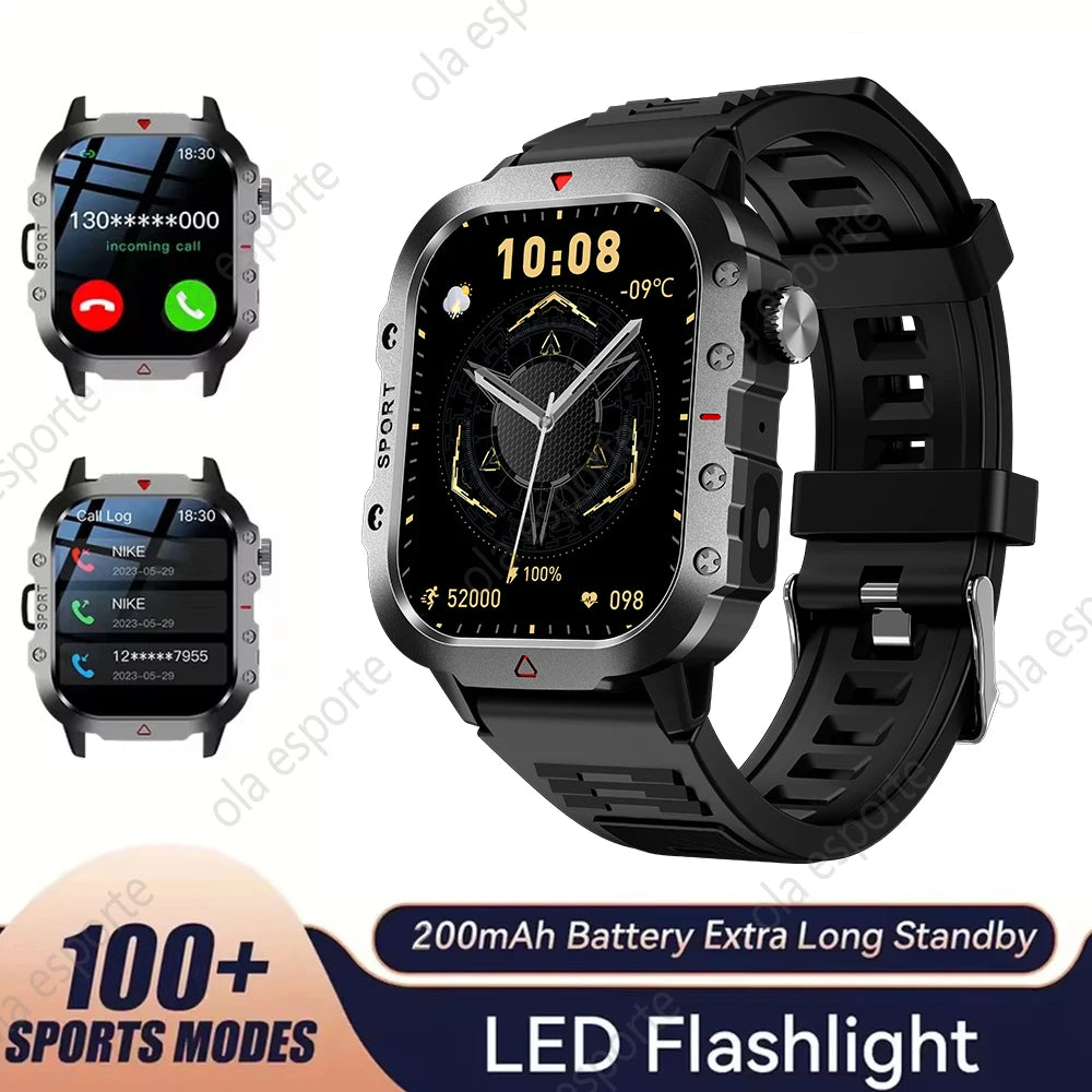 2026 New Military Men's Smart Watch Outdoor Sports Health Monitor with LED Flashlight Bluetooth Call Women's Smartwatch HW12 Peaceful Pleasures Health and Wellness Black