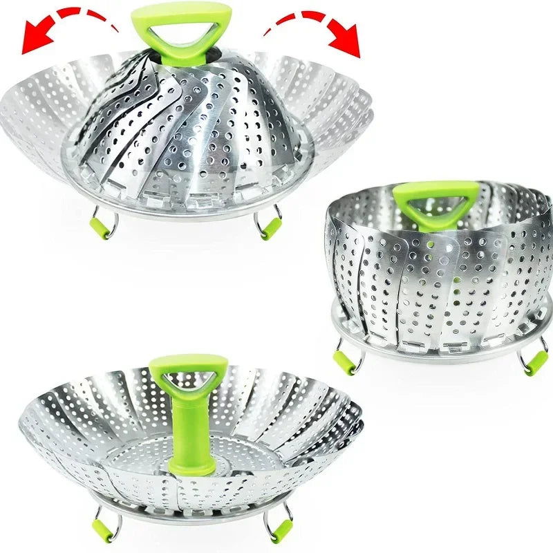 9/11Inch Stainless Steel Lotus Steaming Tray Folding Expandable Food Steamer Rack Multi-Function Mesh Steamer Basket for Cooking Peaceful Pleasures Health and Wellness