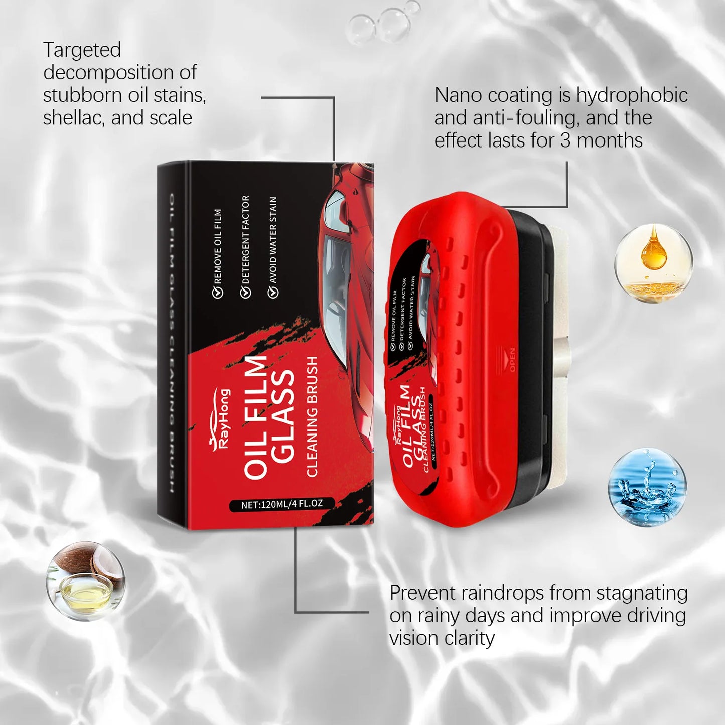 RayHong Car Glass Cleaning Kit – Wash, Sponge & Towel 100ml