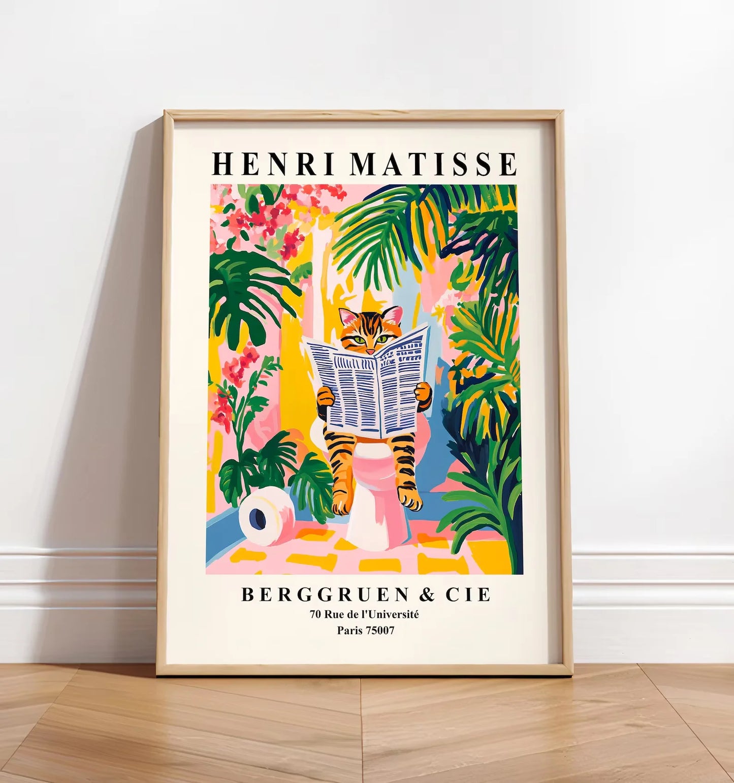 Black cat on toilet, Bathroom wall art, Matisse poster, Funny bathroom decor, Pink tropical decor Peaceful Pleasures Health and Wellness WS5262-2 50x70cm Unframed