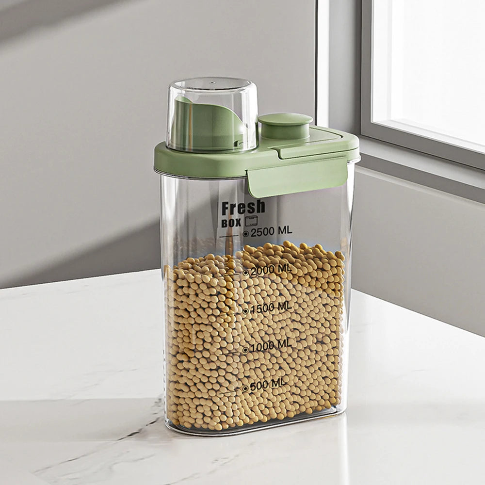 Large Capacity Kitchen Storage Can - 1600/2800ML PP Plastic Sealed Scale Bucket Waterproof Seal for Flour Corn Soybeans Rice Peaceful Pleasures Health and Wellness 2.8L Green lid