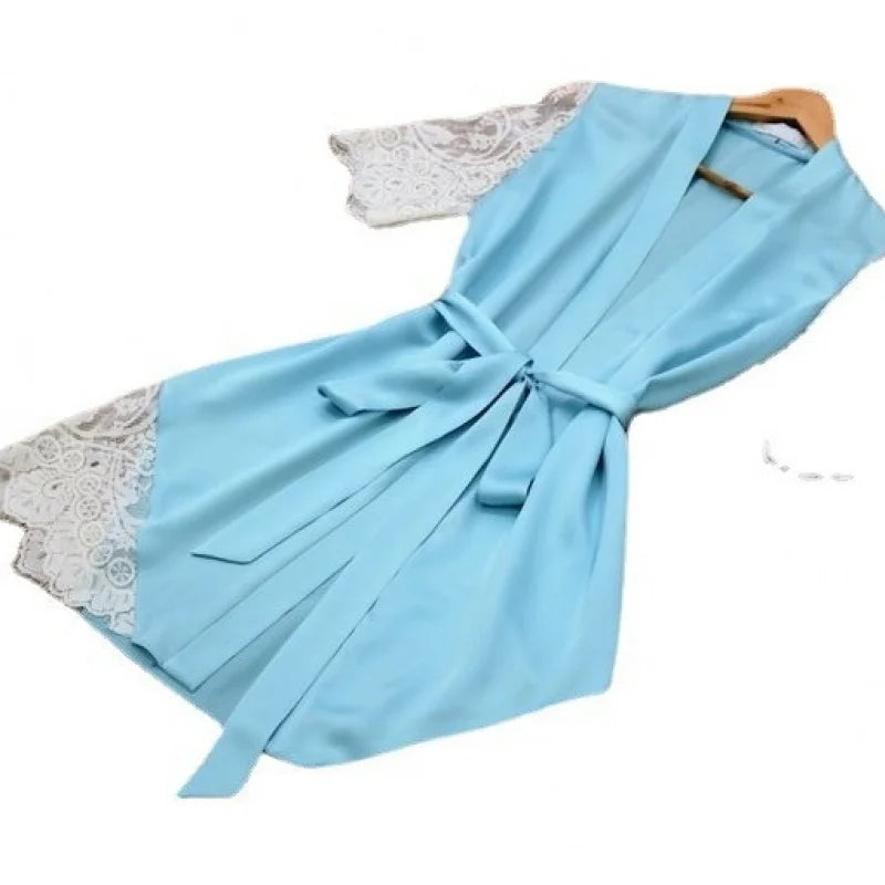 Patterned Mid-Sleeve Bathrobe & Nightgown | Knit Voile
