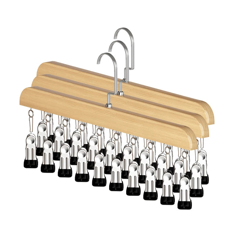 Bamboo Legging Hanger Organizer with 10 Clips – Space-Saving Closet Hanger for Pants & Scarves