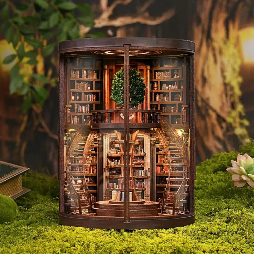 DIY Wooden Book Nook Figurines Miniatures Wisdom Rings Book Repository Bookend Home Decor Crafts For Friends Birthday Gifts Peaceful Pleasures Health and Wellness