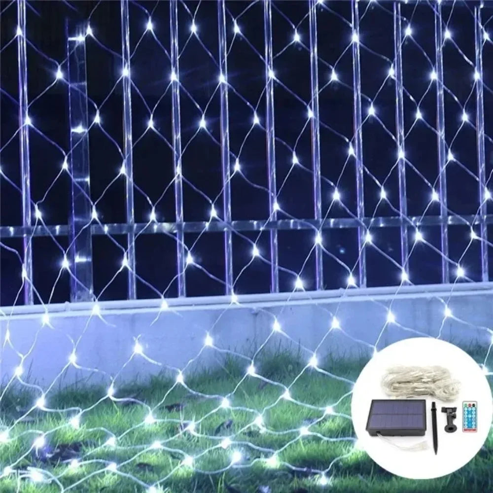Solar LED Net Curtain Fairy String Lights – Outdoor Waterproof