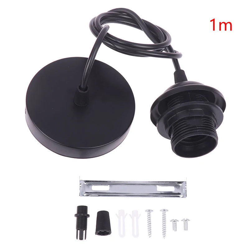Home Retro E27 Hanging Lamp Holder With 1m/1.5m Hanging Wire Ceiling Lamp Holder Socket Lamp Base For Hanging Pendant Lights Peaceful Pleasures Health and Wellness 100cm Black