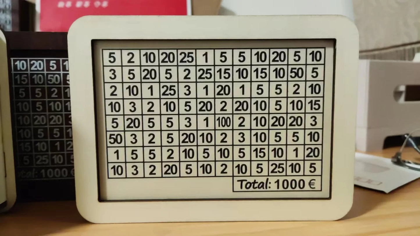 1000/2000/3000/5000/10000 Euro Money Box Piggy Bank Wood Money Bank Reusable Money Box with Saving Goal and Numbers Boxes Peaceful Pleasures Health and Wellness 1000 white