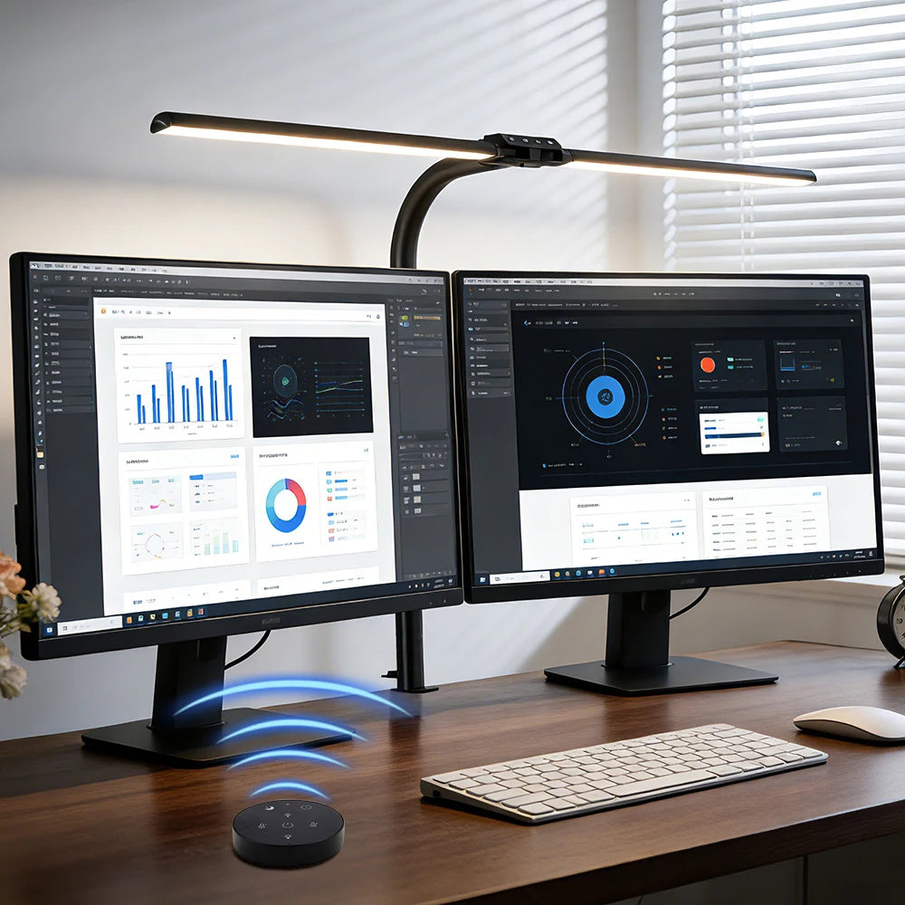 RUNTOIN Dimmable Double Head LED Desk Clamp Lamp | Eye Care