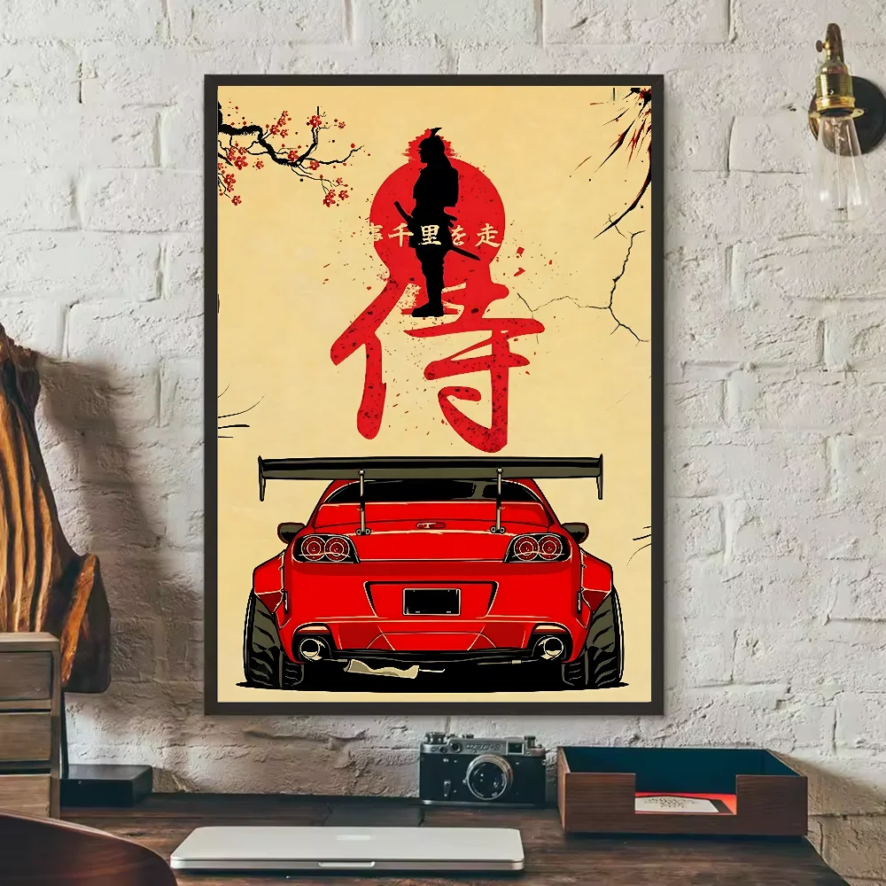 Japanese Cars Samurai Poster | HD Waterproof PVC Wall Art Wall Art Poster Peaceful Pleasures Health and Wellness z3 21X30cmNoframe