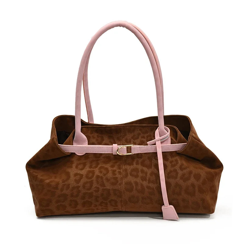 Leopard Print Tote Bags Women Autumn Winter Fashion Versatile Handbag Premium Shoulder Underarm Bags Casual Daily Commute Purse Peaceful Pleasures Health and Wellness Brown