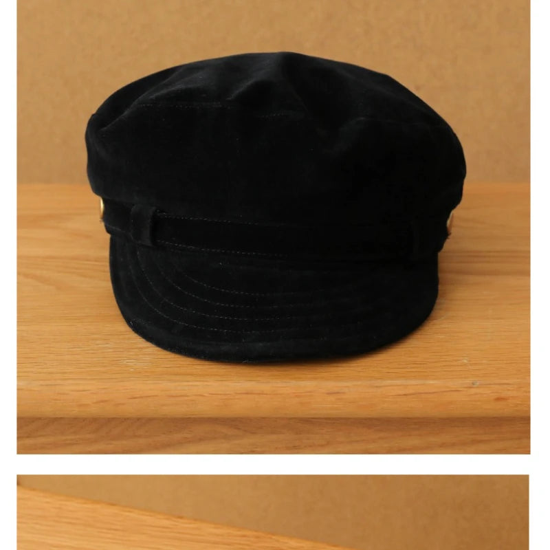 Women's Suede Newsboy Cap | Vintage Flat Top Painter Hat