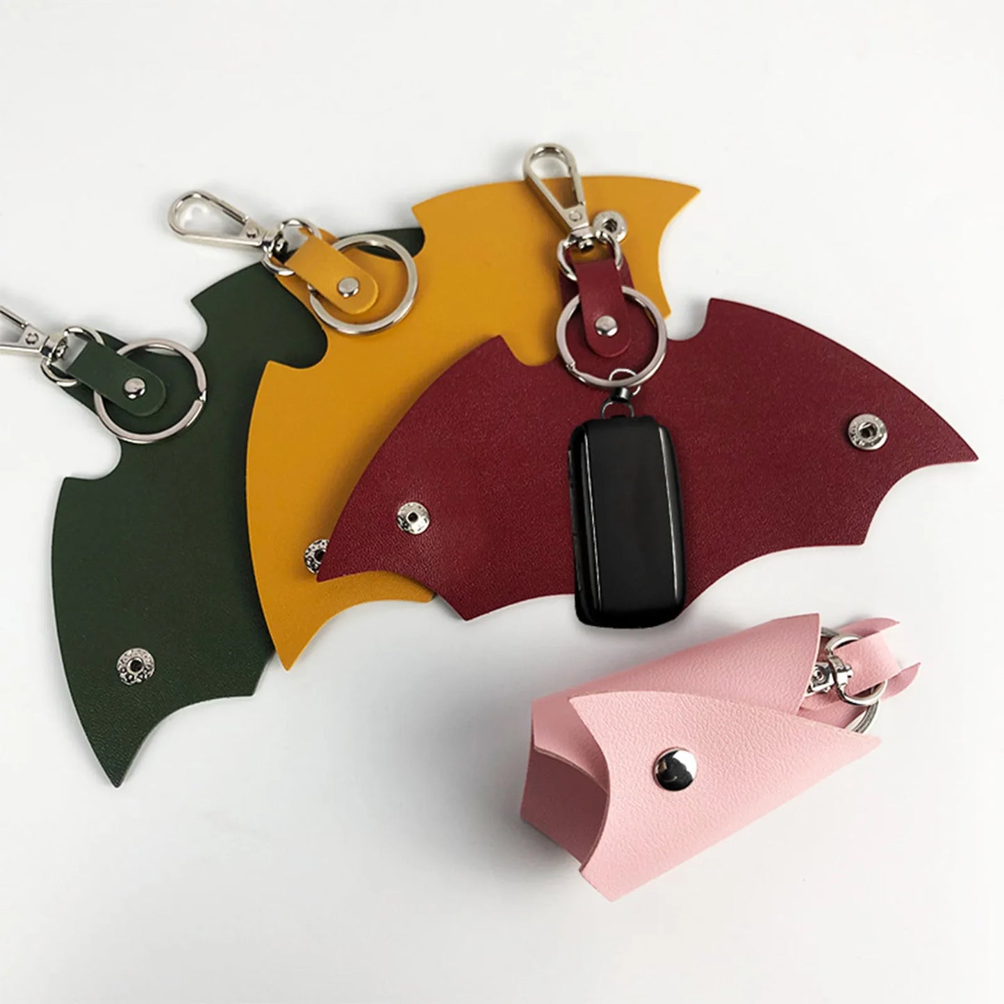 Fashion Creative Bat Shape PU Leather Keychain Men Women Key Holder Organizer Pouch Split Car Key Wallet Housekeeper Keyring Peaceful Pleasures Health and Wellness
