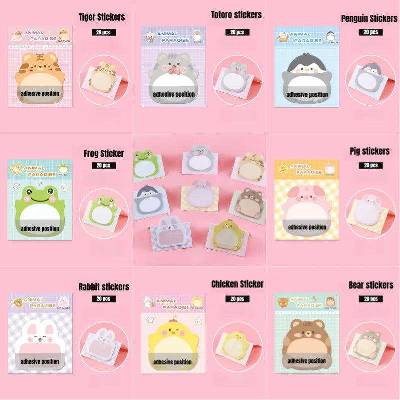 New 8 Packs Cartoon Small Animal Special-shaped Sticky Notes Office Simple Shape Creative Sticky Notes Cute Colorful Note Paper Peaceful Pleasures Health and Wellness 16pcs 2set