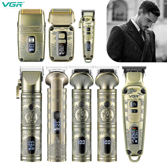 VGR professional high-end hair trimmer set, retro metal electric push shear, home LED intelligent digital hair clipper, shaver Peaceful Pleasures Health and Wellness