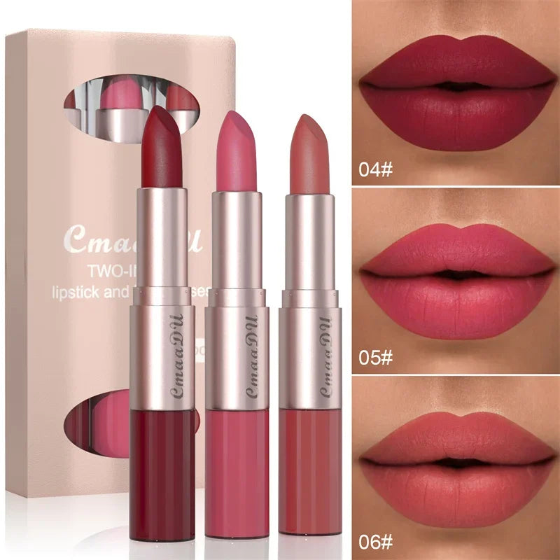 2-in-1 Matte Lipstick & Lip Liner Pen | 24H Waterproof, 12 Colors