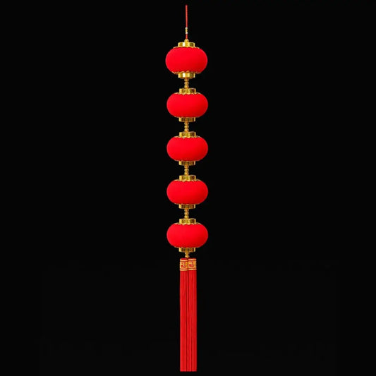 Chinese New Year Red Lantern Hanging with Tassels & Ball String Festive Lantern Hanging Oasis Select B M