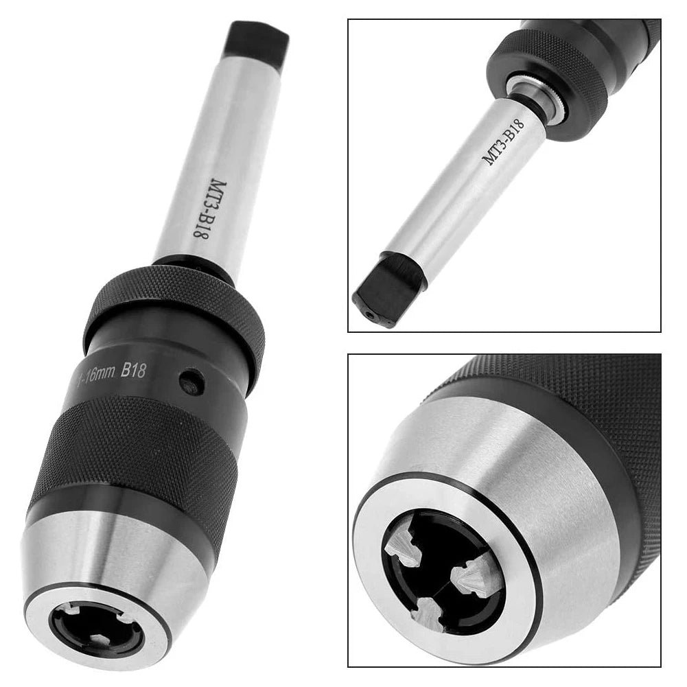 Keyless Lathe Drill Chuck Drill Chuck 1-16mm Capacity 45# Steel Self Tighten Keyless Lathe Drill Chuck with MT3-B18 Taper Arbor Peaceful Pleasures Health and Wellness
