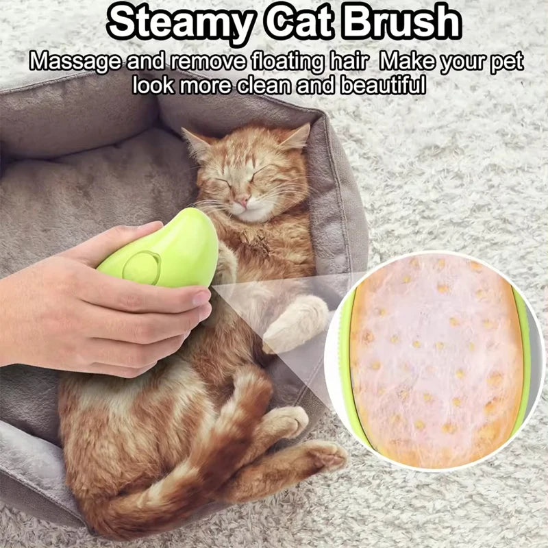3-in-1 Electric Cat Grooming Comb Fabric Steam Spray Spin Brush for Animal Hair Removal and Massage for Pet Cleaning & Bathing Peaceful Pleasures Health and Wellness