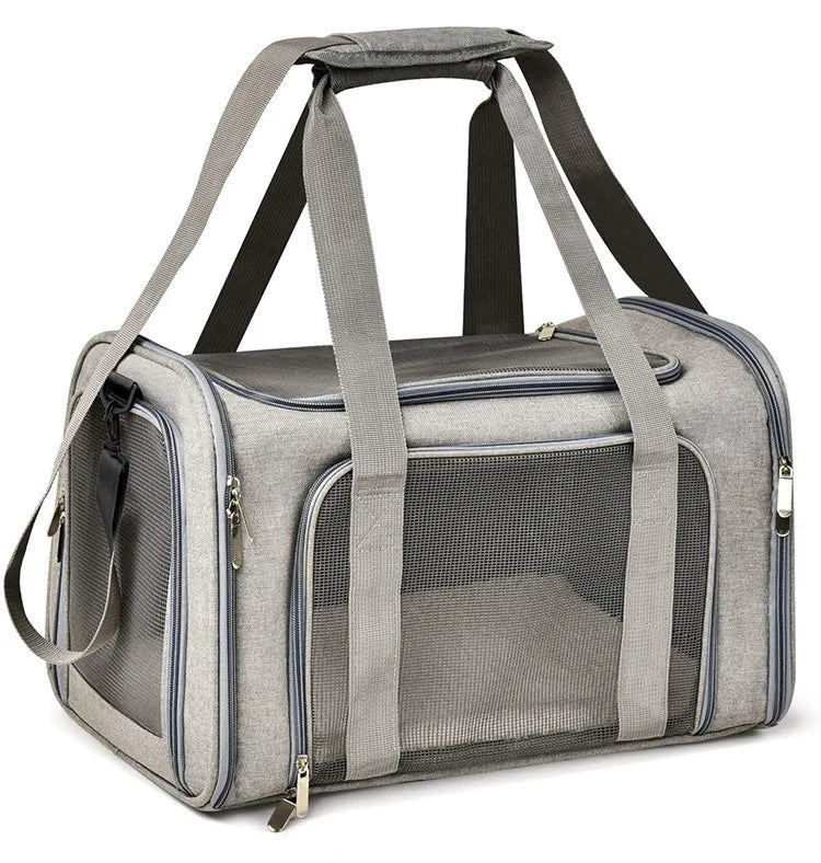 Foldable Cat Backpack Portable Pet Carrier for Small Cats Expandable Travel Pet Bag Handheld Car Outing Breathable Pet Backpack Peaceful Pleasures Health and Wellness GRAY S