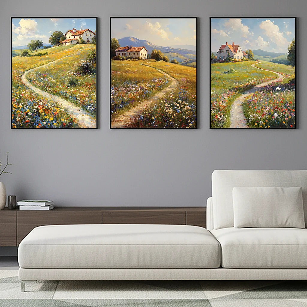 Landscape Wall Art, Nordic Plant Canvas Painting, Wildflower Botanical Meadow Poster Print for Bedroom Living Room Wall Decor Peaceful Pleasures Health and Wellness
