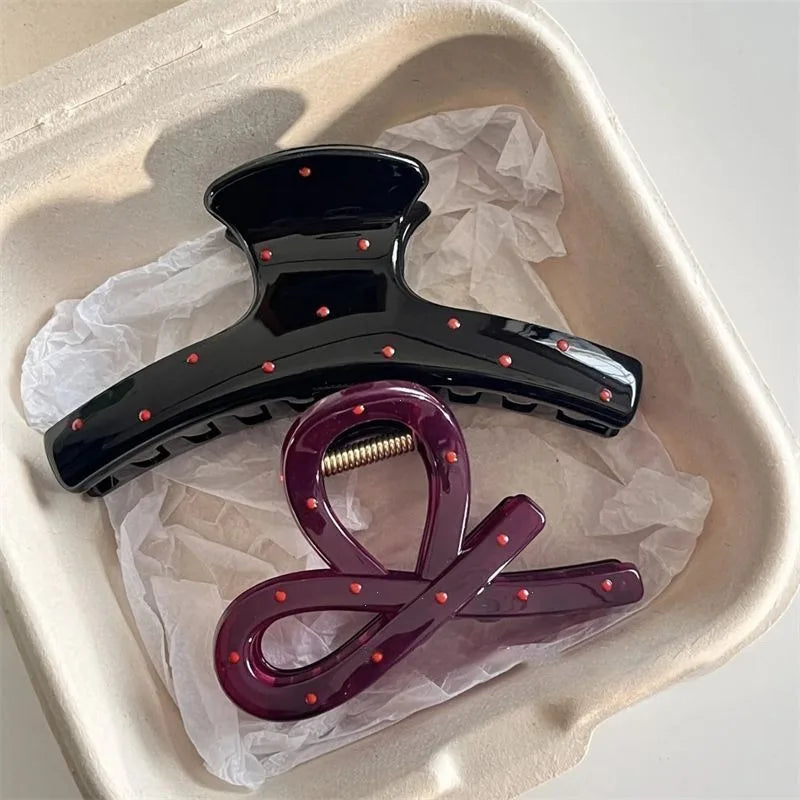 1 Women Vintage Red Polka Dot Ribbon Bow Shark Clip Hairpin Hair Claw