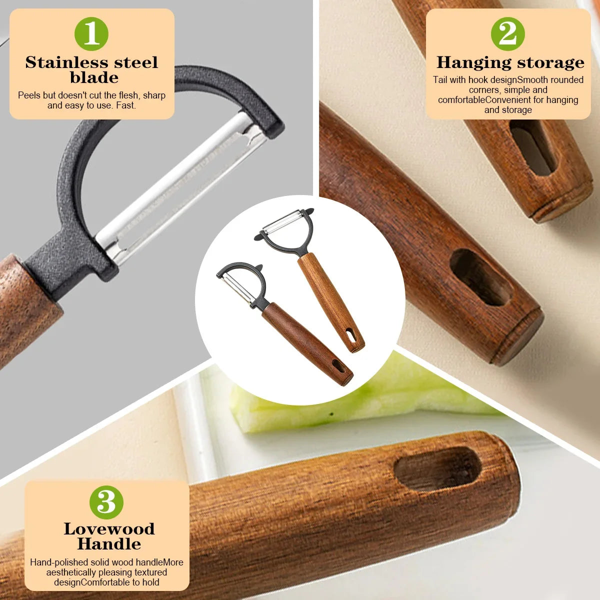 1/2 Pcs Premium Y/P Type Stainless Steel Multifunctional Peeler, Acacia Wood Handle Ultra Sharp Blade Vegetable Potato Apple Peaceful Pleasures Health and Wellness