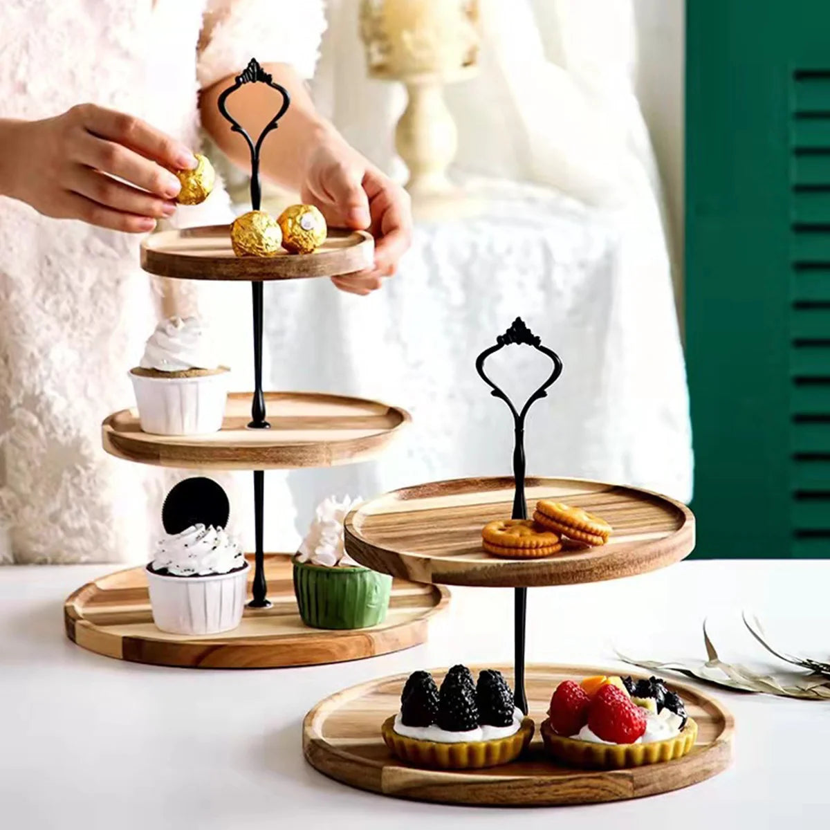 Premium Wooden Cupcake Stand with 2 Tier Serving Tray, Perfect Rustic Dessert Display Stands for Wedding, Birthday, Tea Party Peaceful Pleasures Health and Wellness