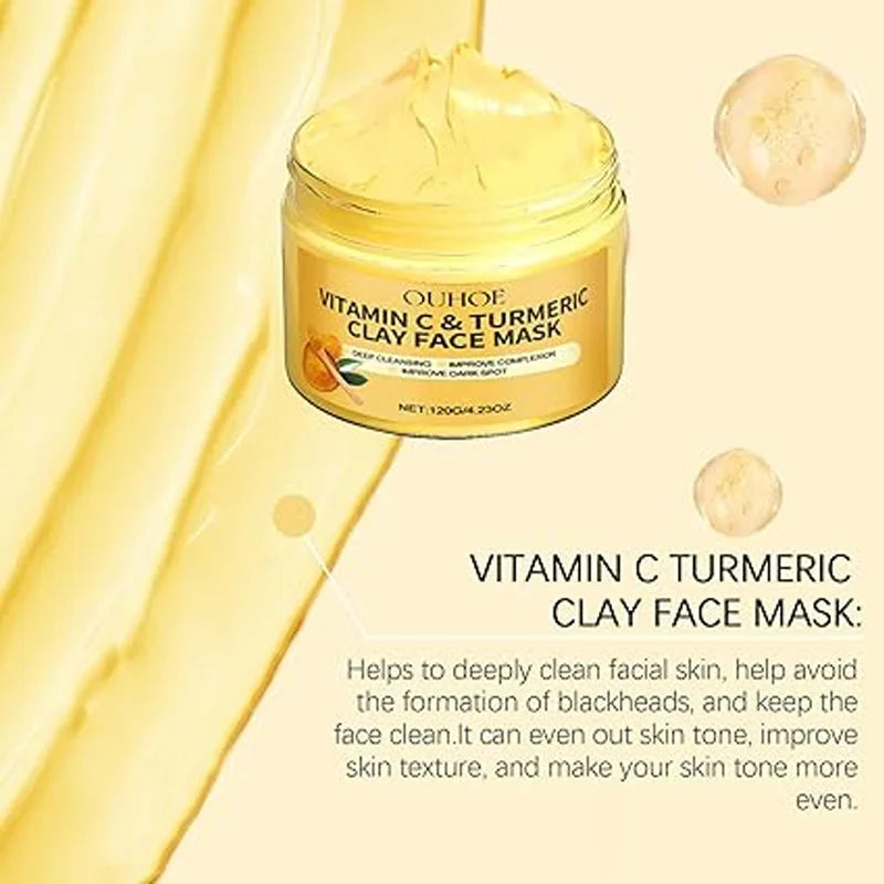 1/3PCS Turmeric VitaminC Clay Mask Deep Cleansing Facial Improves Dark Spots Hydrating Skin Care Tightens Skin Evens Skin Tone Peaceful Pleasures Health and Wellness